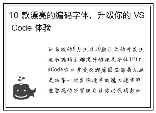 10 款漂亮的编码字体，升级你的 VS Code 体验